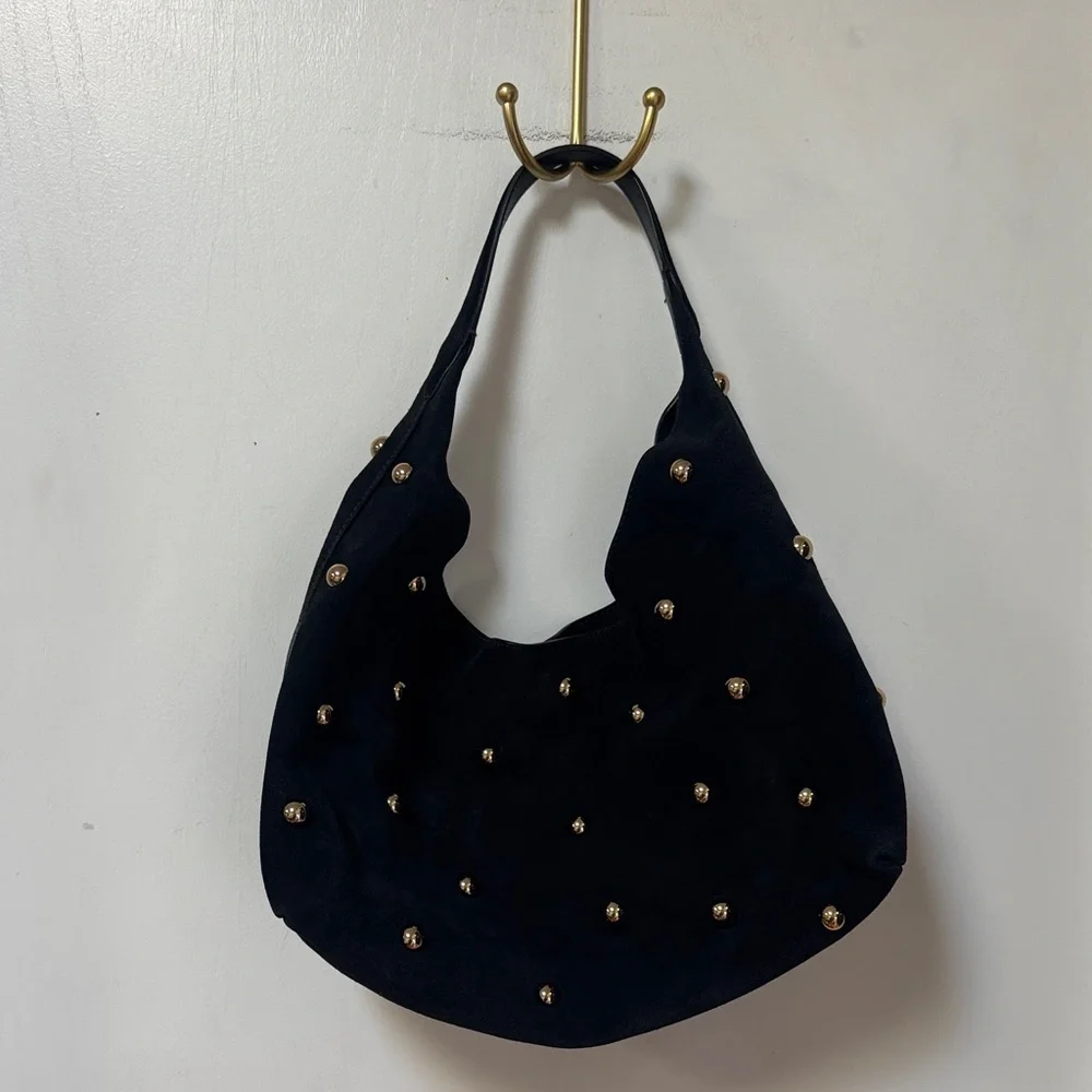 Madewell Mylie Studded Suede Hobo Shoulder Bag Juniper Berry Blue